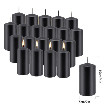 Grcdoyvl Set of 20 | 2-Inch Wide x 4-Inch Tall Black Pillar Candles - Elegant Décor for Home, Events, and Celebrations - Deep Black Finish