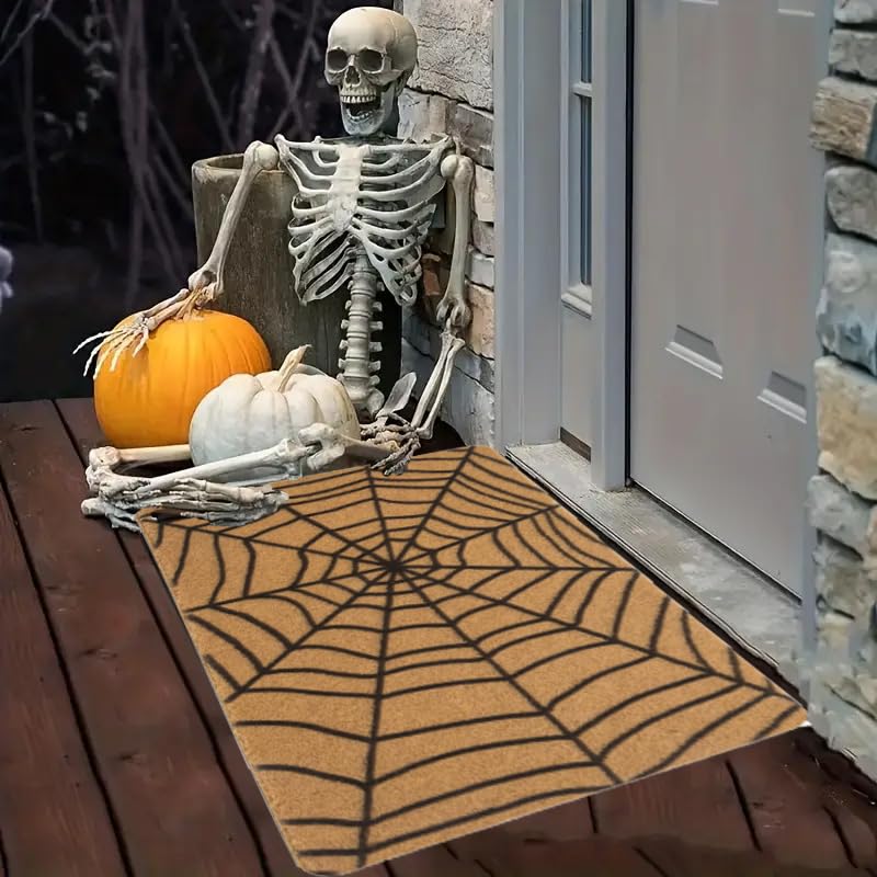Halloween-Decor Spider-Web Welcome-Doormat for Outdoor-Entrance - Non-Slip Backing Coir-Front-Door-Mat 17x30 inch Fall-Holiday-Door-Mat