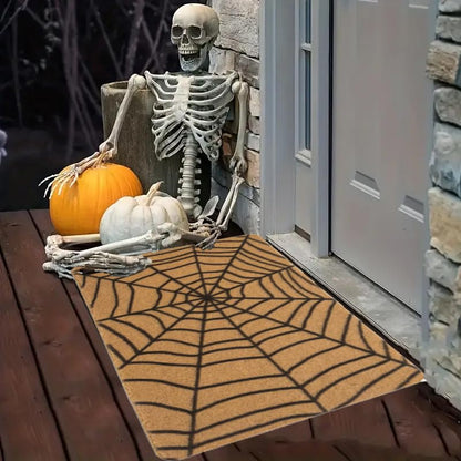 Halloween-Decor Spider-Web Welcome-Doormat for Outdoor-Entrance - Non-Slip Backing Coir-Front-Door-Mat 17x30 inch Fall-Holiday-Door-Mat