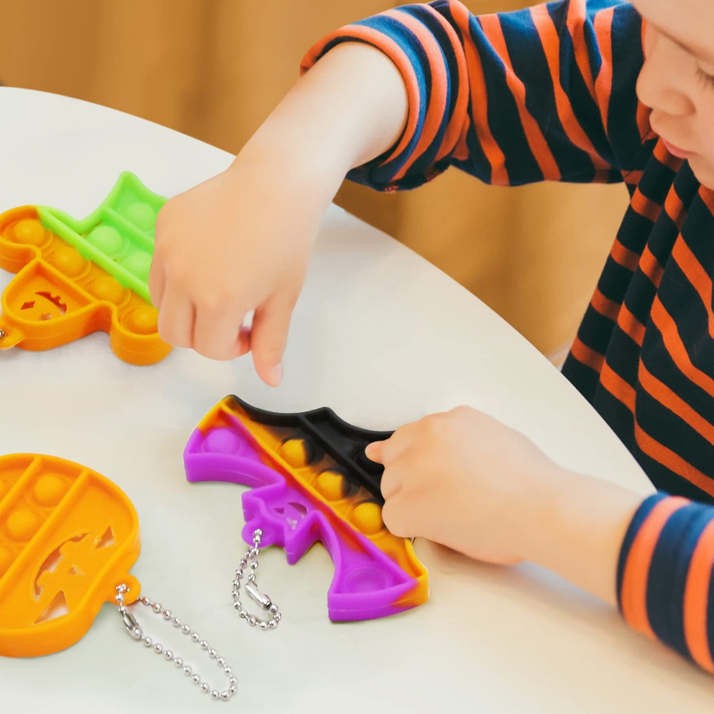 Halloween Party Favors - Halloween Toys - 24 Mini Pop Bubbles Bulk with Keychain for Kids Boys Girls - Pop Its Boo Basket Goodie Bag Stuffers Treats Stress Sensory Fidget Prizes for School Classroom