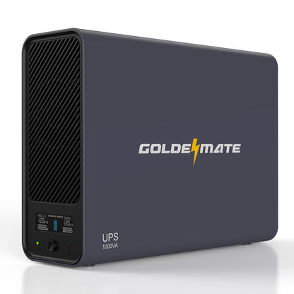 GOLDENMATE 1000VA/600W Lithium UPS Battery Backup & Surge Protector, Backup Battery Power Supply with LiFePO4 Batteries(153.6 Wh), Sinewave UPS System, 10 Years Lifespan, 8 Outlets, LCD Display, Gray