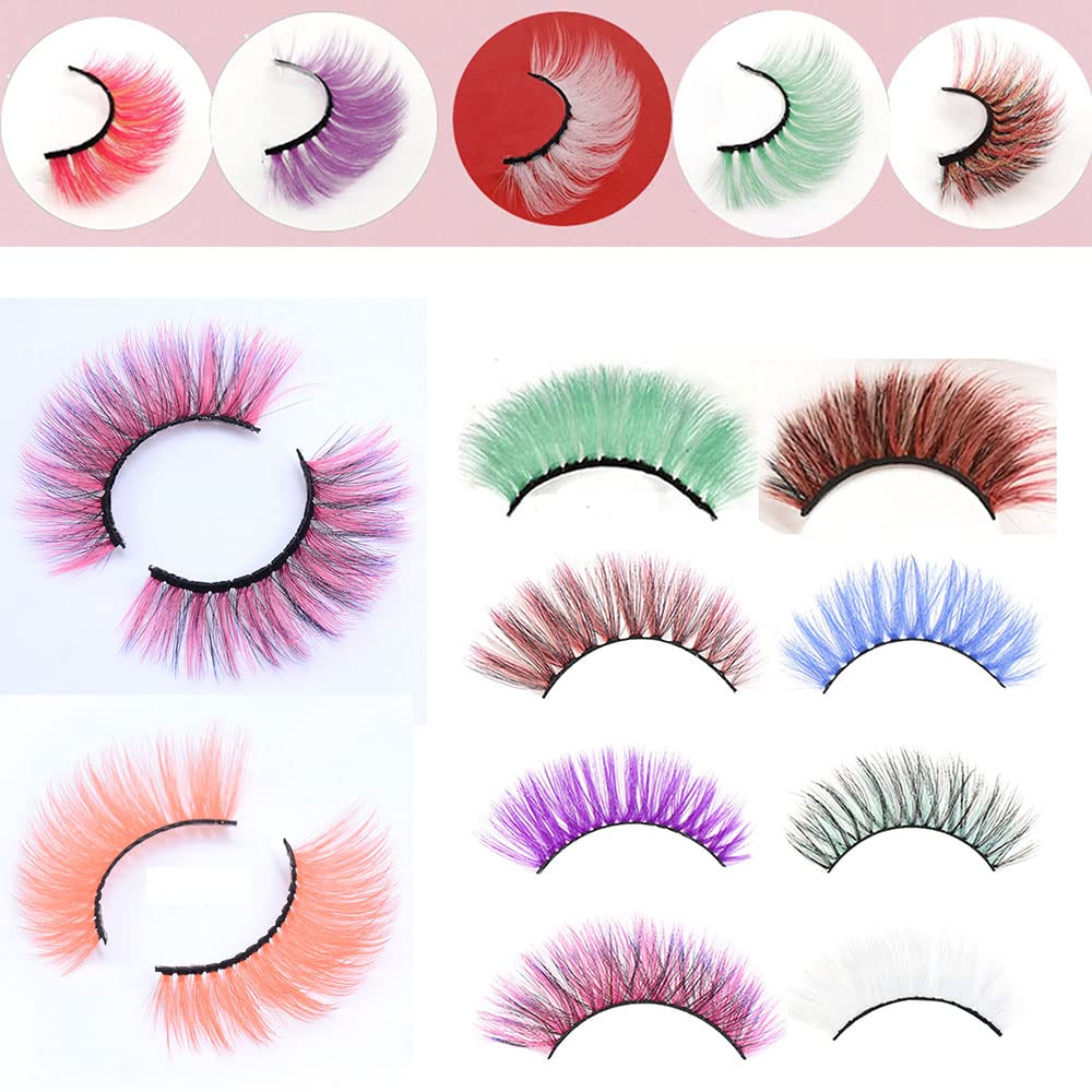 Colored Lashes Halloween Colorful Eyelashes Easter Faux Mink False Eye Lashes With Color Cosplay Long Dramatic Party Fake Eyelashes Extensions Makeup Tools 5 Pairs (MQ3-15MM)
