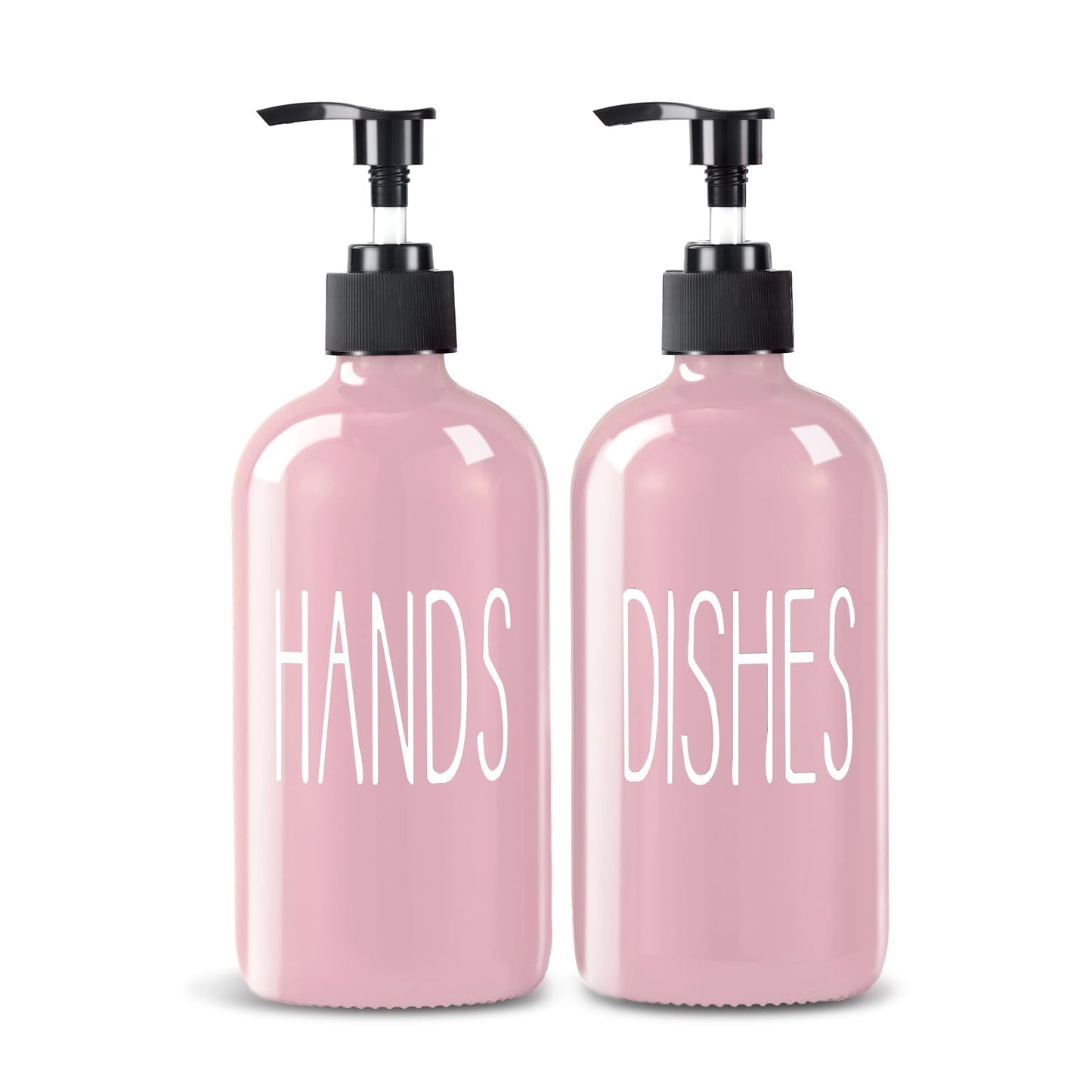 COHOSEGE Glass Soap Dispenser Set 2 Pack,16 Oz Dish Soap Dispenser for Kitchen Sink,Pink Kitchen Accessories and Kitchen Decor,Pink Decorations and Kitchen Utensils for Kitchen