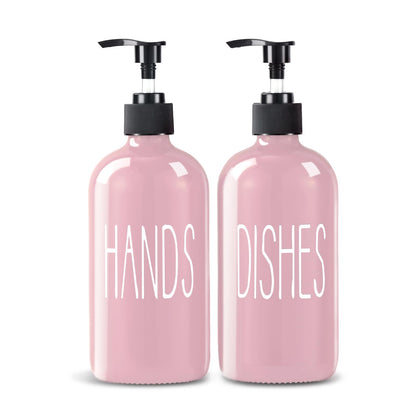 COHOSEGE Glass Soap Dispenser Set 2 Pack,16 Oz Dish Soap Dispenser for Kitchen Sink,Pink Kitchen Accessories and Kitchen Decor,Pink Decorations and Kitchen Utensils for Kitchen