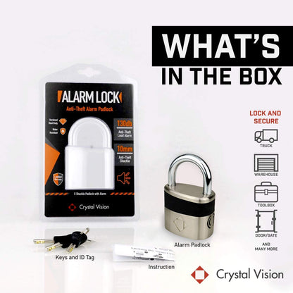 Crystal Vision Anti-Theft Loud 130db Alarm Lock Weather Proof Heavy Duty Multi Purpose (10mm)