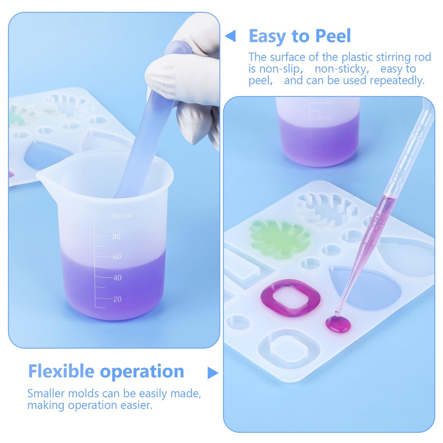 KISREL Silicone Measuring Cup for Resin, Resins Supplies with 600ML+250ML+ 100ML Cups, Resin Mixing Cups, Silicone Stir Sticks, Epoxy Mixing Cup