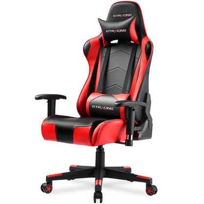 GTRACING Gaming Chair with Reclining Backrest, Adjustable Height and Swivel Base, Ergonomic Computer Chair with Headrest and Lumbar Support (Red)