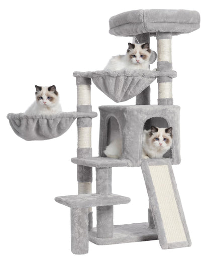 Gitelsnour Cat Tree, Cat Tower with condo, 2 Baskets, Large Platform, Scratch Board, Cat Scratching Posts for Indoor Cats, Light Gray GCT003SW