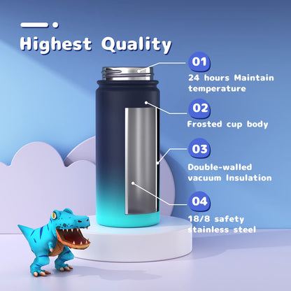 Kids Water Bottle, 2-Pack 16oz Water Bottles with Stickers and Straw, Stainless Steel Vacuum Insulated cup, Kids Water Bottle for School, Gifts for Boys and Girls(Blue/Green)