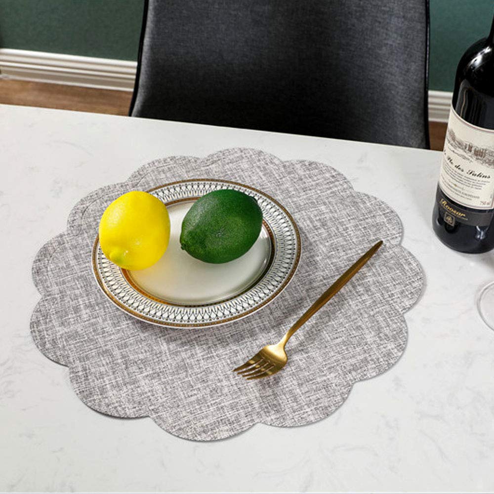 Kreatur Round Waterproof Placemats for Dining Table Set of 6,Modern PU Leather Washable Table Mats Non-Slip Easy to Clean for Home Kitchen Decor