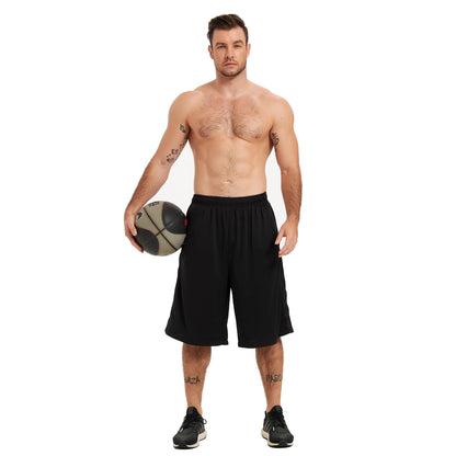 HQUEC Men's 12" Basketball Shorts Long Athletic Workout Gym Mesh Shorts Below Knee Loose-Fit with Pockets Black M