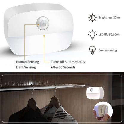 LED Night Light with Motion Sensor, AmmToo Motion Light with Battery, Indoor Night Light, Cabinet Lighting, Auto On/Off Light Sensor Light for Hallway, Stairs, Bathroom, Bedroom (Pack of 2)