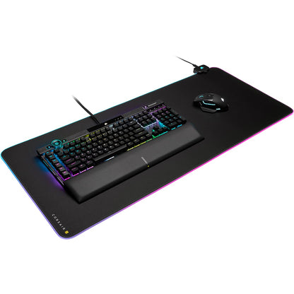 CORSAIR MM700 RGB Extended Cloth Gaming Mouse Pad - 36.6" x 15.8" - 360° RGB Lighting - Two USB Port Hub - Thick Rubber - Black
