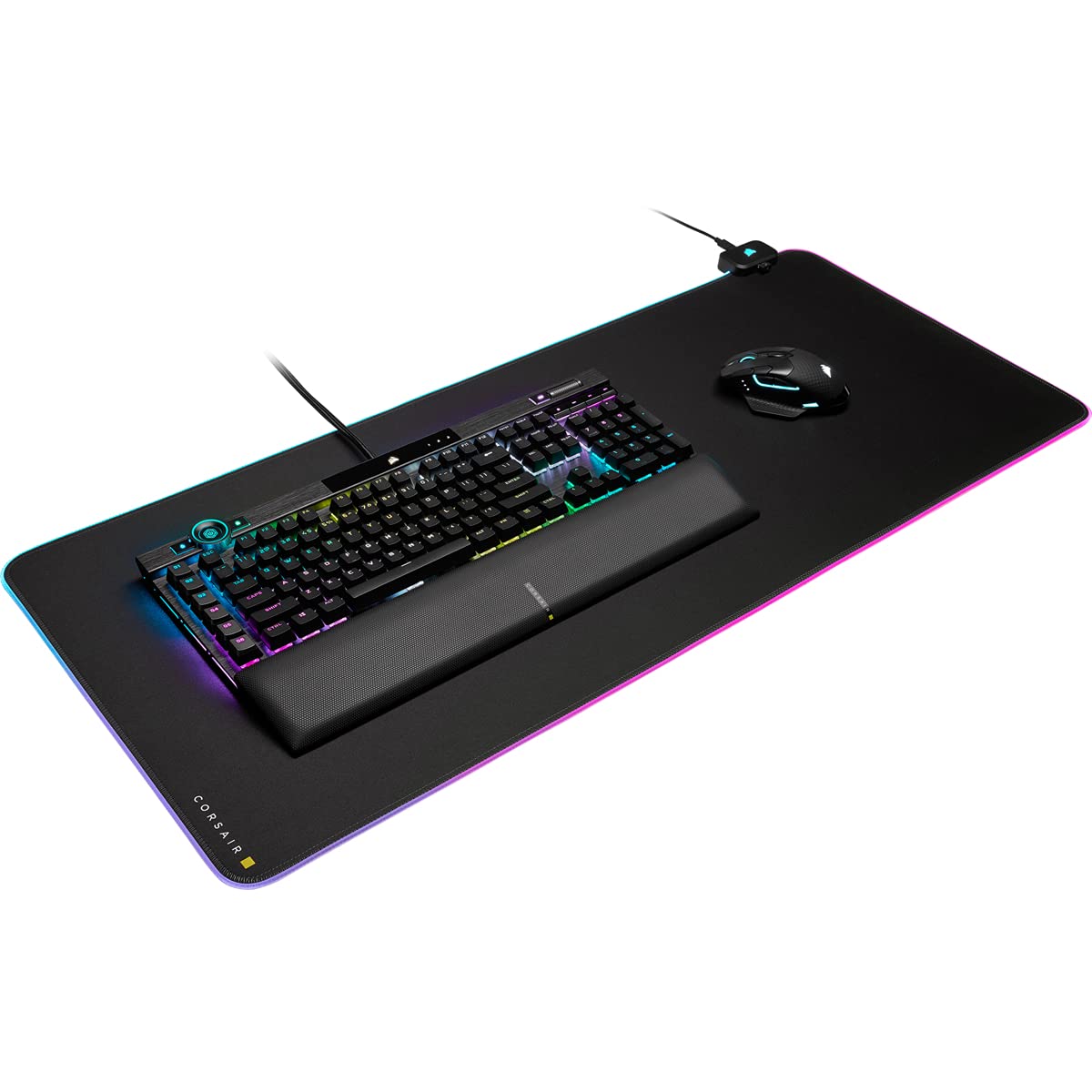 CORSAIR MM700 RGB Extended Cloth Gaming Mouse Pad - 36.6" x 15.8" - 360° RGB Lighting - Two USB Port Hub - Thick Rubber - Black