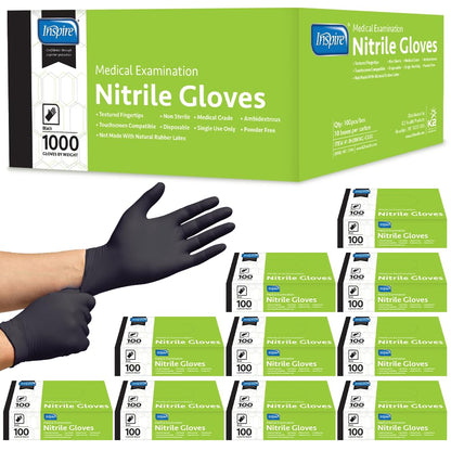 Inspire Black Nitrile Gloves | THE ORIGINAL Quality Black Disposable Glove Latex Free | 4.5 Medical Cooking Cleaning Mechanic Case of 1000 size M
