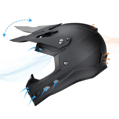 GLX GX623 Youth ATV/Dirt Bike Helmet Combo - Matte Black, Small - DOT