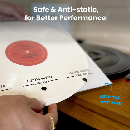 EVEO 50 Vinyl Inner Sleeves for Vinyl Records - Rice Paper Anti-Static LP For 12" Records - Record Sleeves inner Crystal-Clear Protection and Premium Quality - Archival Grade