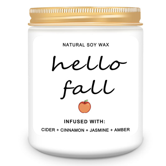 Homsolver Fall Decor Candles, Cider, Cinnamon, Jasmine, Amber Autumn Decorations Scented Candles for Home, 50 Hour Burn Time, Hello Fall Candle