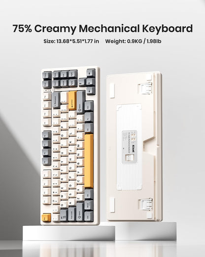 Kisnt Wireless Mechanical Keyboard,Gasket Mounted with Creamy Sound,Bluetooth/2.4GHz/USB-C,Custom Hot Swappable,RGB Backlit,75% Compact Layout for Gaming/Typing/Win/Mac/PC (Retro Beige,Linear Switch)