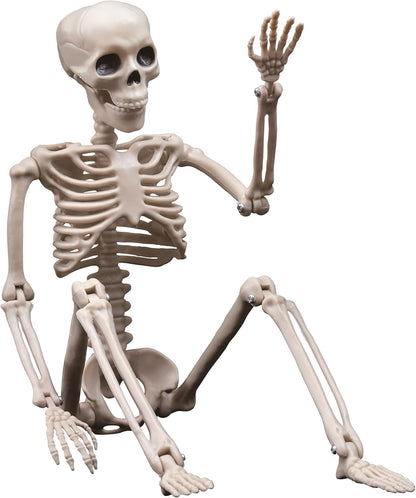 Daricano Halloween Decoration Outdoor 5 Pack Skeleton, 16" Plastic Posable Skeleton with Movable Joints, Small Hanging Skeletons for Halloween Decor, Haunted House Graveyard Props