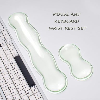 Clear Gel Wrist Rest for Keyboard and Mouse, Green Silicone Mouse Wrist Rest Set, Cute Ergonomic Wrist Rest for Keyboard 60%/75%(Green)