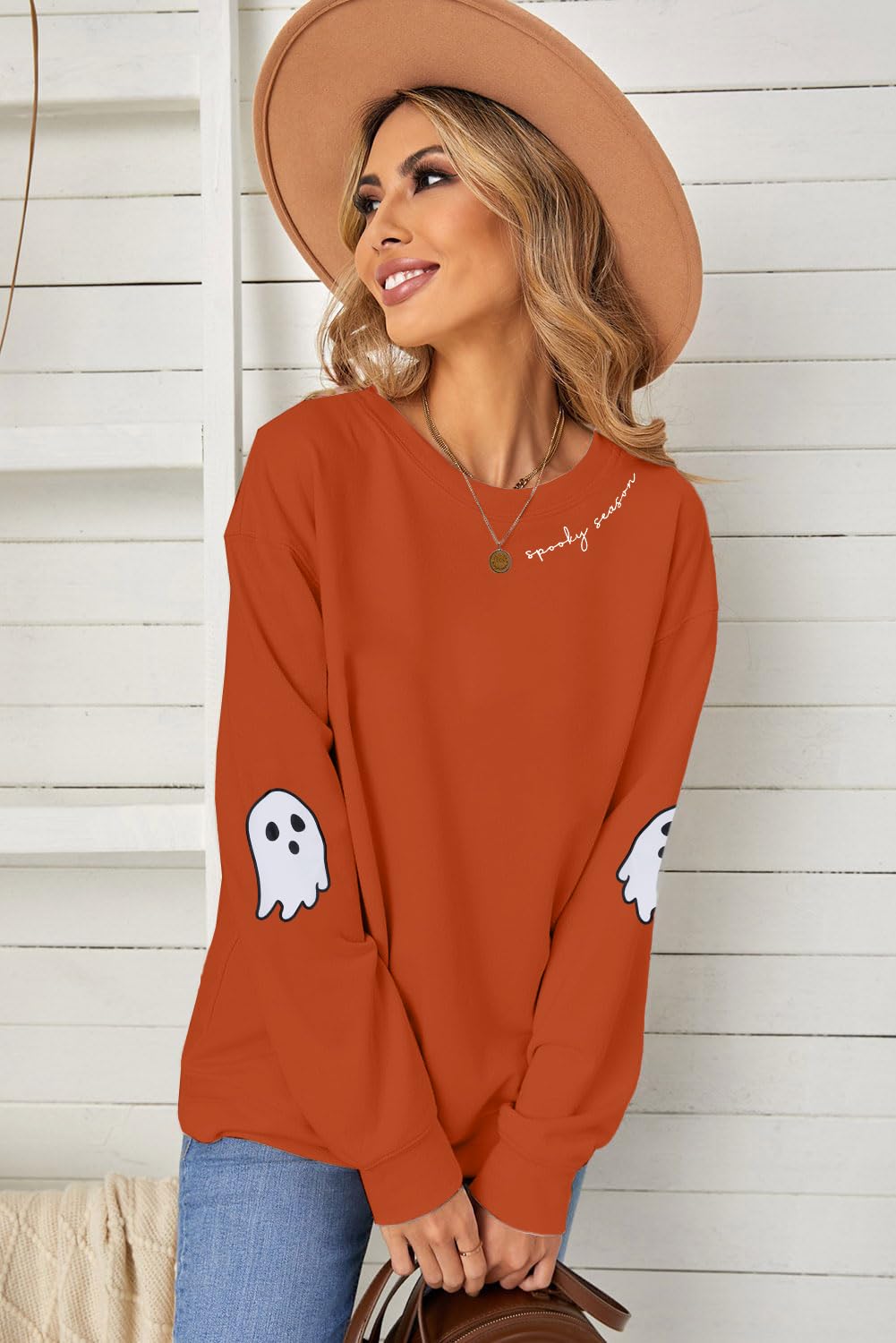 HEBBE Spooky Season Sweatshirts Halloween Ghost Sweatshirt Women - Halloween Graphic Crewneck Tops Casual Sweater