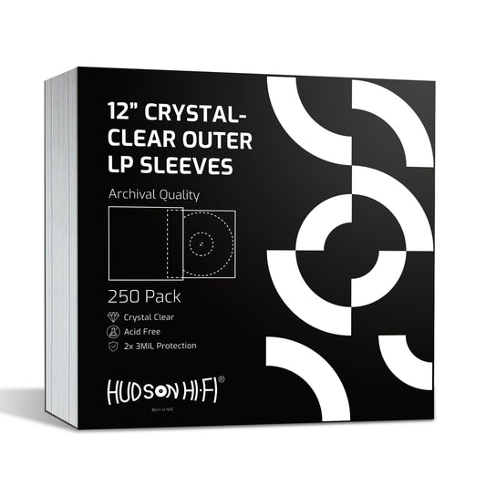 Hudson Hi-Fi Vinyl Record Outer Sleeve Covers - 250 Pack - Premium Crystal Clear Sleeves - Protect Your LP Albums from Scratches, Dirt & Dust - 3 Layers of 30µm Thick No-Acid Exterior Disc Cover