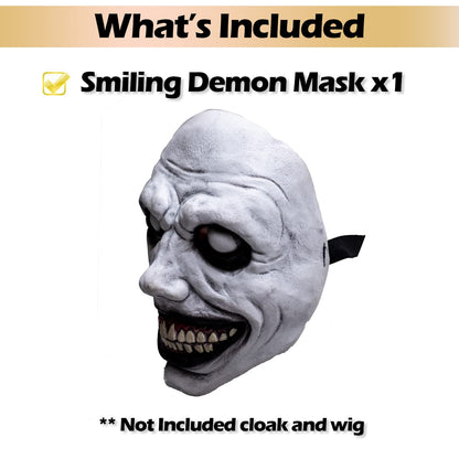Wellinology Smiling Demon Halloween Scary Mask, Latex Creepy Realistic Ghost Devil Zombie Cosplay Costume Mask Party Props (White Smiling Demon)