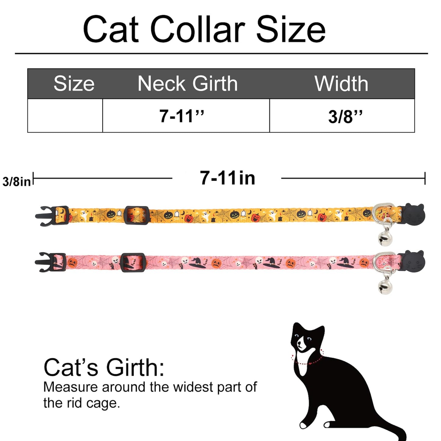 Giecooh Halloween Cat Collar, 2 Pack, Breakaway Cute Cat Collar with Bells, Halloween Pink