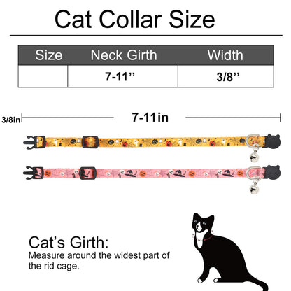 Giecooh Halloween Cat Collar, 2 Pack, Breakaway Cute Cat Collar with Bells, Halloween Pink