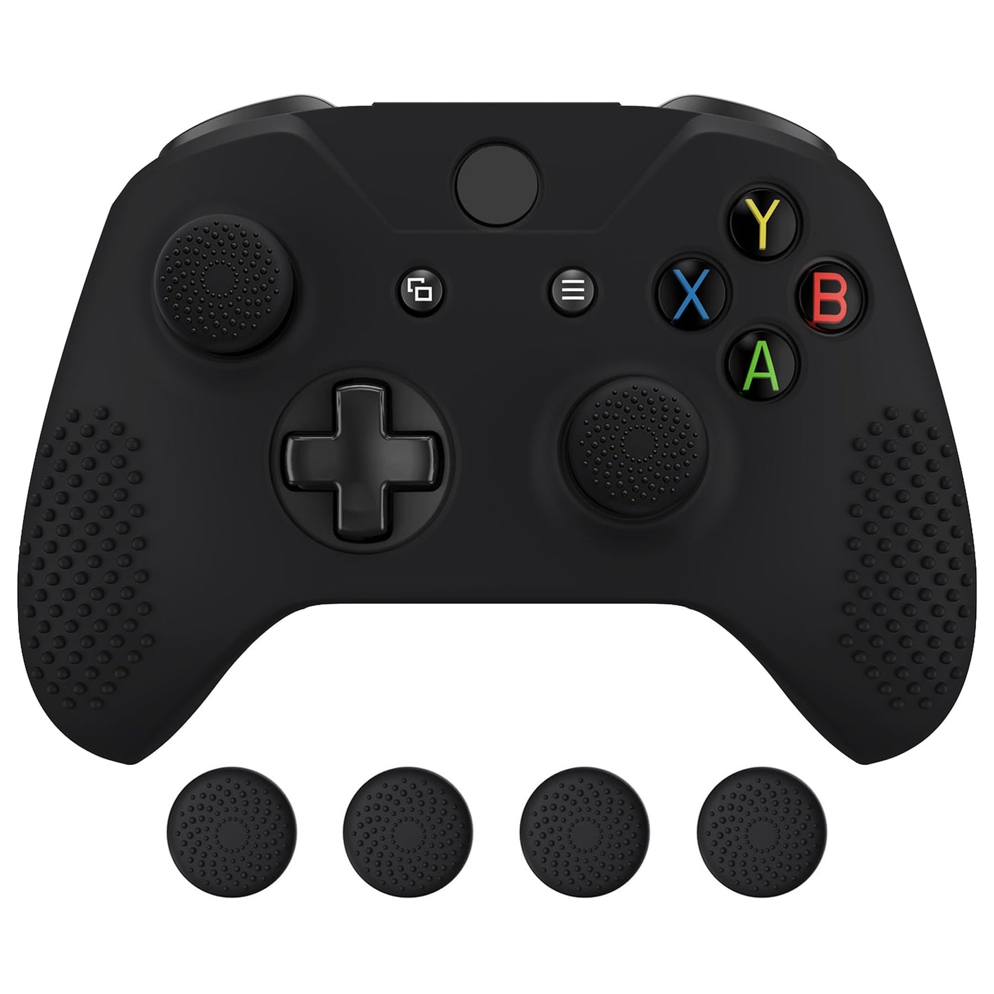 eXtremeRate PlayVital Soft Anti-Slip Silicone Controller Cover Skins Thumb Grips Caps Protective Case for Xbox One X/S Controller (Model 1708)- Black