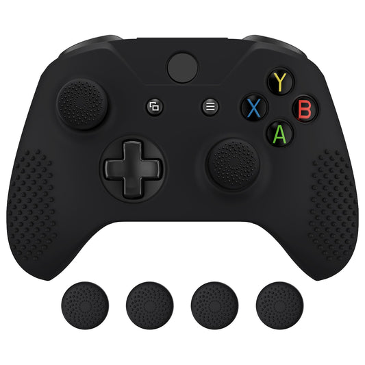 eXtremeRate PlayVital Soft Anti-Slip Silicone Controller Cover Skins Thumb Grips Caps Protective Case for Xbox One X/S Controller (Model 1708)- Black