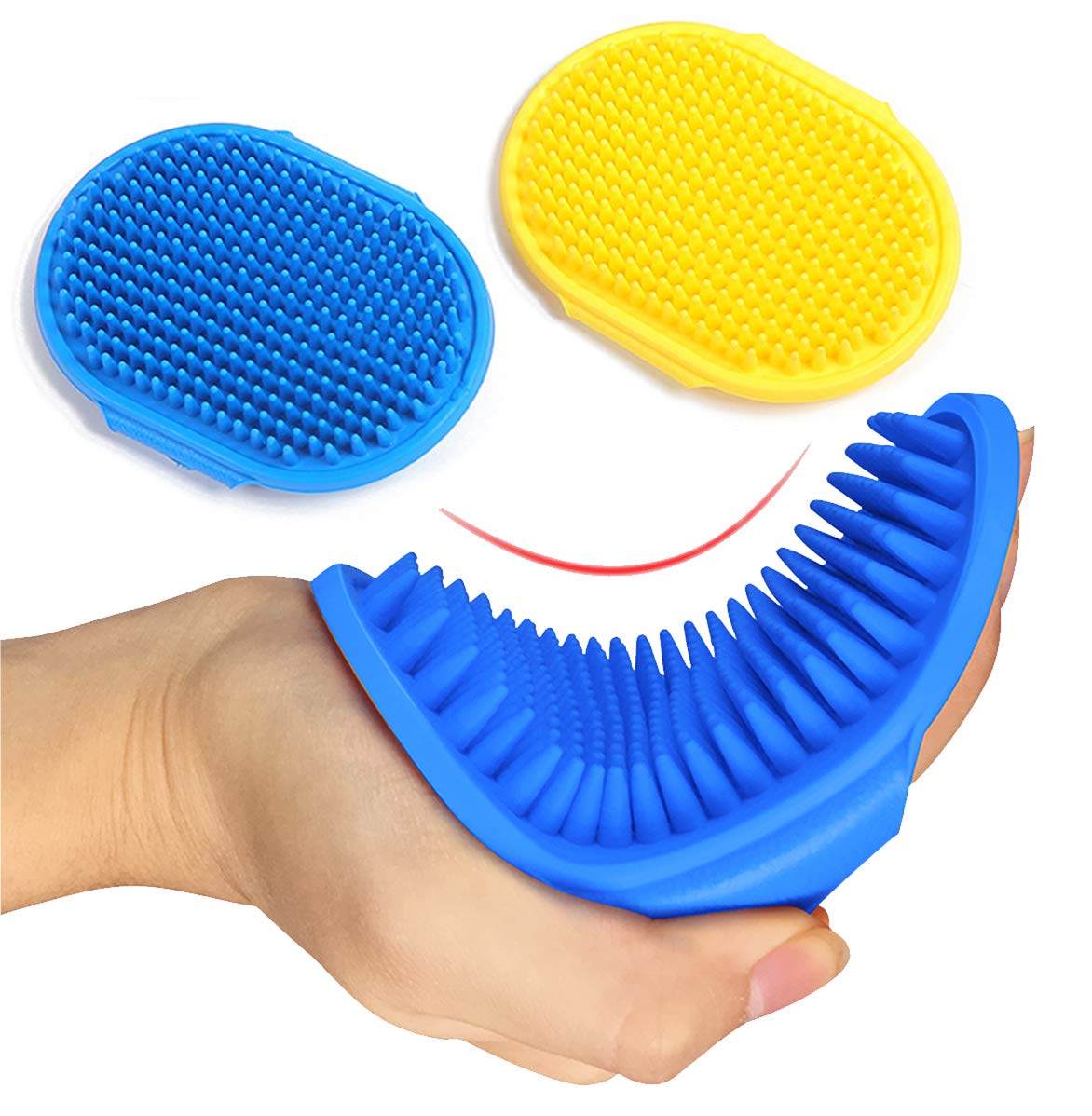 Kwispel Dog Grooming Brush, Pet Shampoo Bath Brush Shedding Soothing Massage Rubber Comb with Adjustable Ring Handle for Long Short Haired Dogs and Cats 2pcs