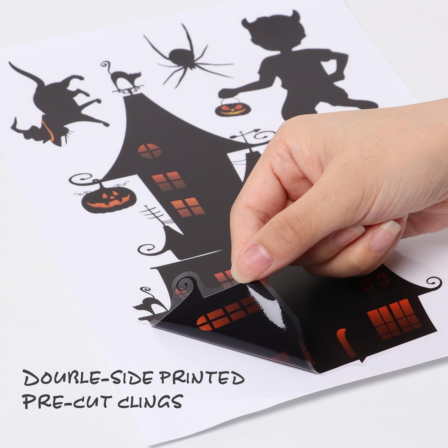 EkkoVla Halloween Window Clings - 9 Sheets Reusable Halloween Decorations, 72 PCS Ghost Tree Witch Zombie Patterns for Treat or Trick Party, Home, Classroom, Store Holiday Decor