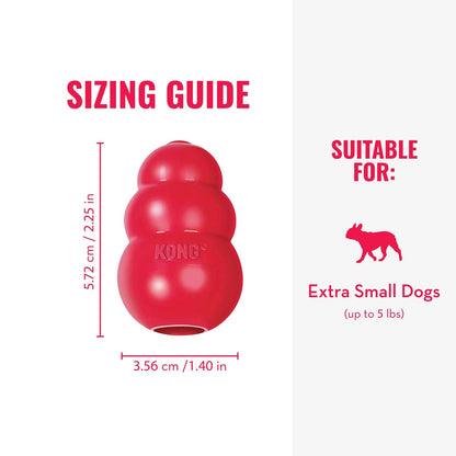 KONG Classic Stuffable Dog Toy - Fetch & Chew Toy for Dogs - Treat-Filling Capabilities & Erratic Bounce for Extended Play Time - Durable Natural Rubber Material - for Extra Small Dogs
