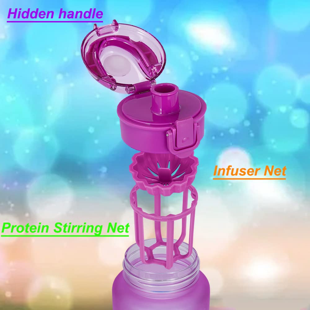 Goothdurs 32oz Motivational Water Bottle with Time Marker Reminder – Water Tracker Bottles with Times to Drink - Leak-Proof BPA Free Hydration Sports Daily Water Bottle Jug with Removable Strainer