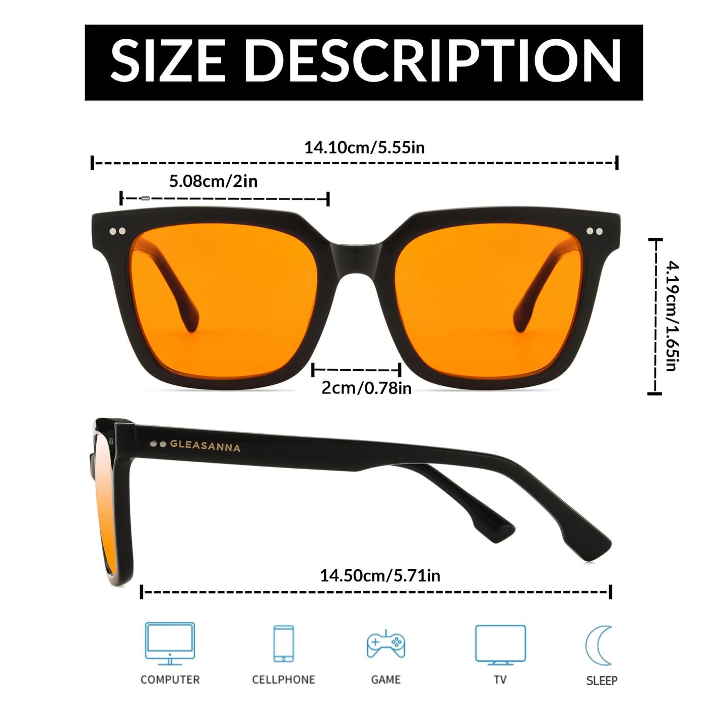 GLEASANNA 99.9% Blue Light Blocking Glasses for Men Women Computer Gaming Glasses Stop Eyestrain