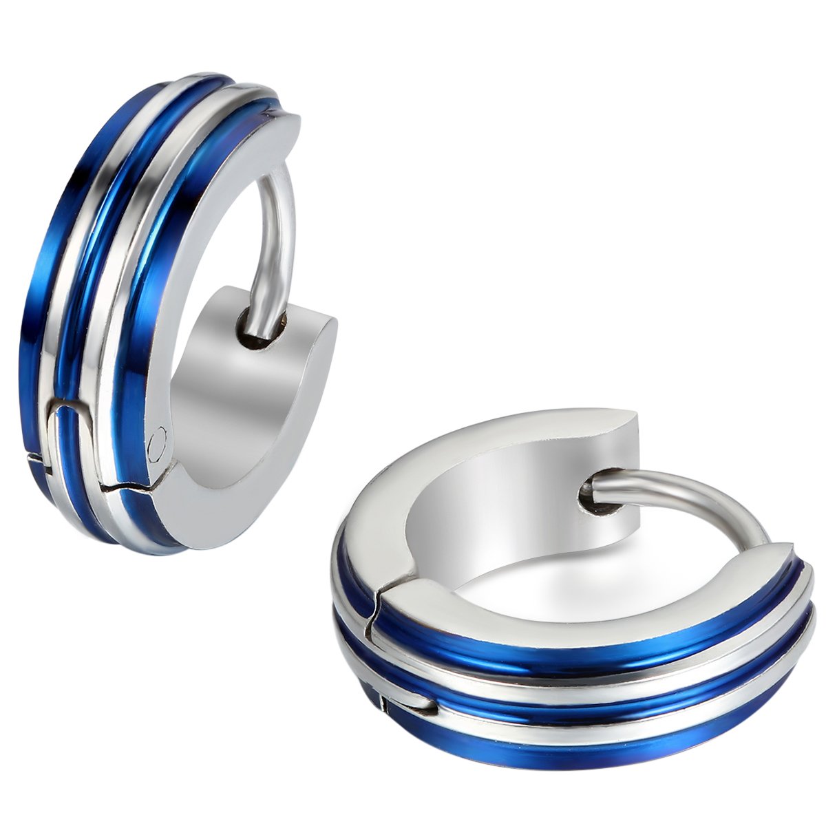JewelryWe Jewellery Men's Stainless Steel Hoop Earrings Stud Earrings Blue Black Gold Silver