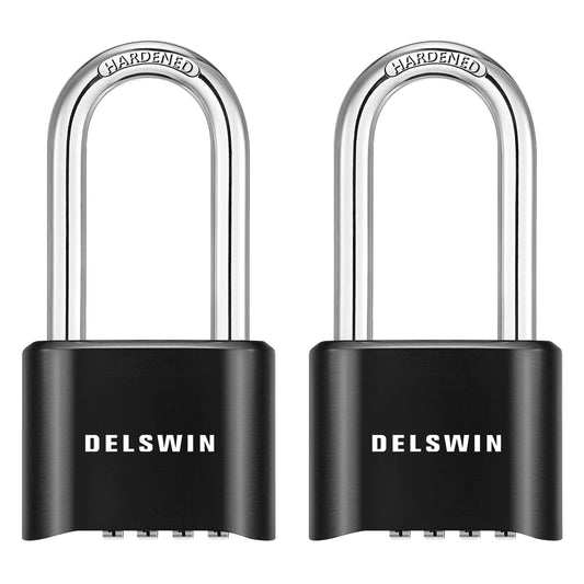 DELSWIN Combination Lock Outdoor Padlock - Weatherproof Extended 2-1/2 in. Long Shackle Combination Padlock for Gate, Shed, Trailers, and Sports Lockers(Black,2Pcs)