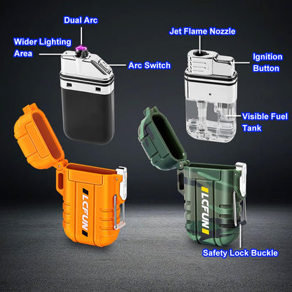 LcFun 2 Pack Waterproof Outdoor Lighter, Windproof Torch Lighters Butane Refillable, Electric Dual Arc Plasma Lighter USB Rechargeable, Tactical Survival Gear Gadgets for Men for Camping, Hiking