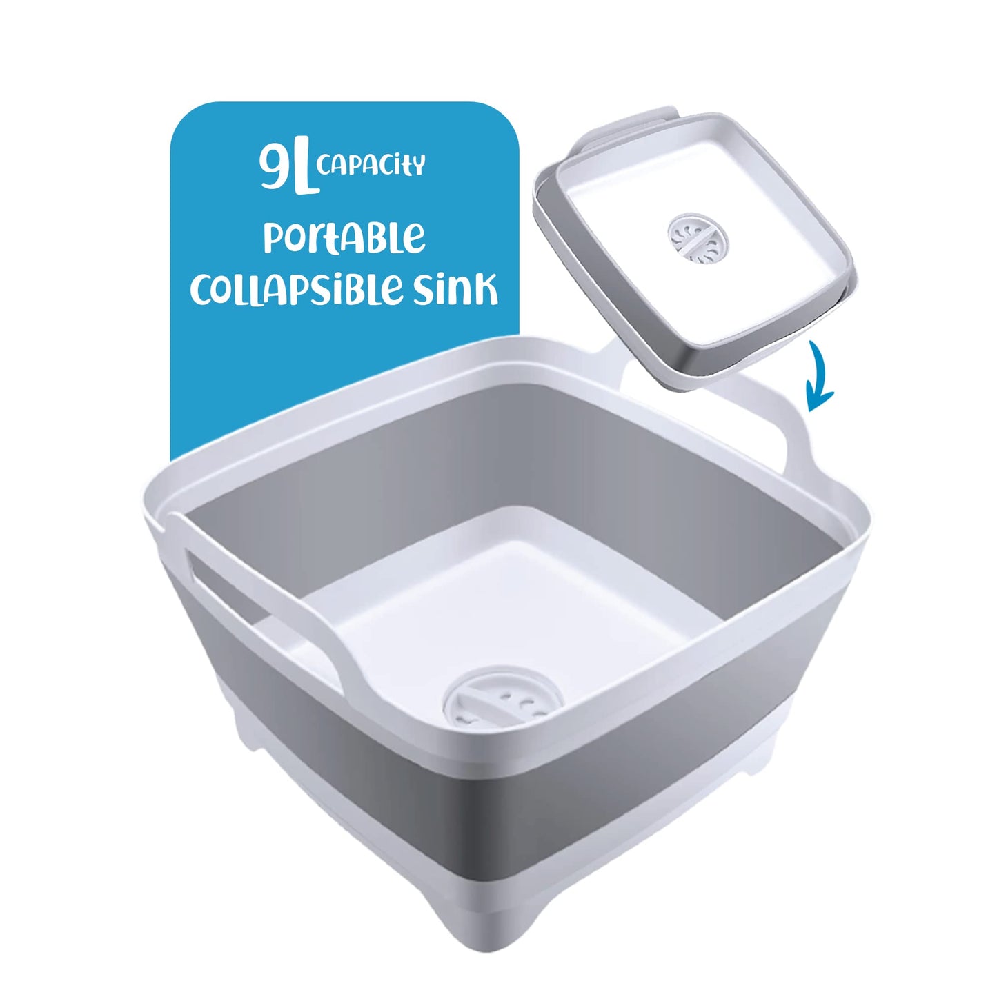Home Spirit Collapsible Sink – 9L Portable Wash Basin Tub with Handle, Plug & Strainer – For Dishes, Fruits, Veggies, Laundry & Beverages
