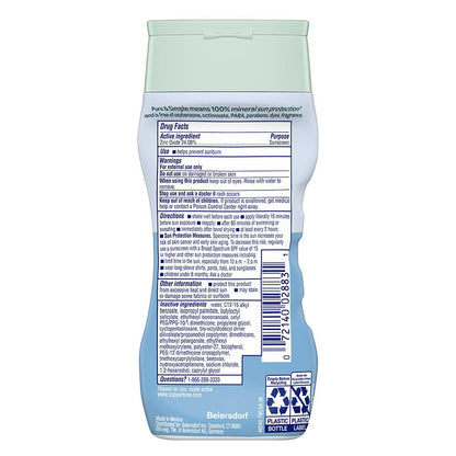 Coppertone Pure and Simple Zinc Oxide Mineral Sunscreen Lotion SPF 50, Water Resistant Sunscreen for Sensitive Skin, Hypoallergenic and Fragrance Free, 6 Fl Oz Bottle