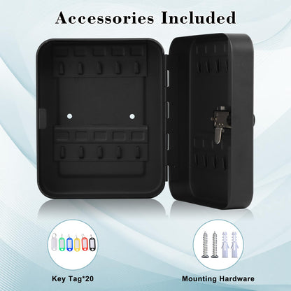 KYODOLED 20 Key Storage Lock Box with Code, Key Cabinet Organizer Wall Mount with Combination Lock, Key Hooks & Labels, 7.87 x 6.3 x 3.14 in, Black