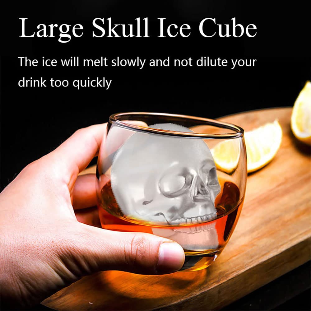 Large Skull Ice Cube Mold Silicone Ice Cube Tray with Transparent lid, A Set of 6 Flexible Silicone Ice Maker, Ice Trays for Freezer for Whiskey, Cocktails, Champagne and Drinks