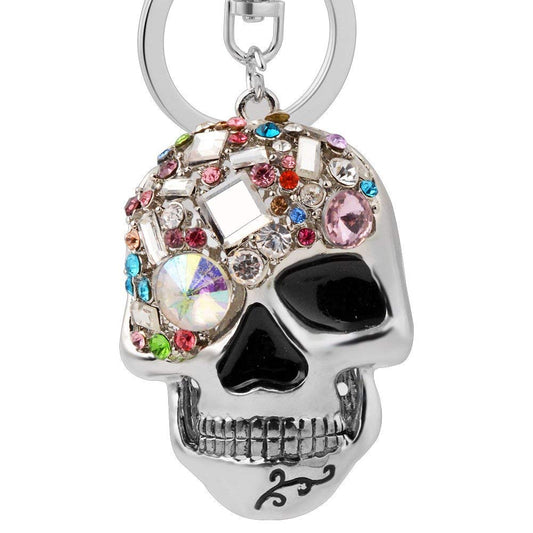 JIAHATE Skull Keychains for Women,Inlaid Multicolor Rhinestone Skull Key CharmTrendy and Punk Style Skeleton Head Key Chain Unisex Gift