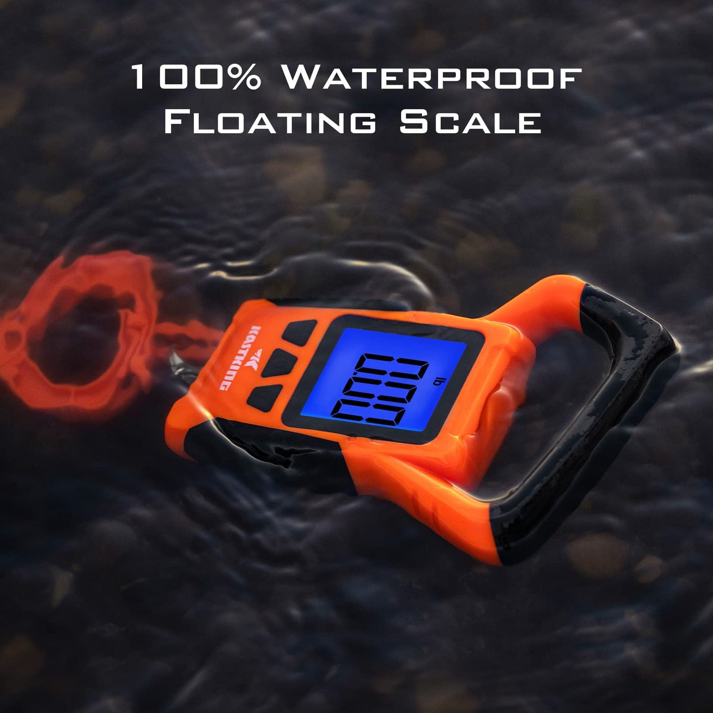 KastKing Fish Scale, WideView Floating Waterproof Digital Scale with No-Puncture Lip Gripper, 2.5” Large LCD Display, 110lb Capacity, Stores up to 9 Weights, Orange