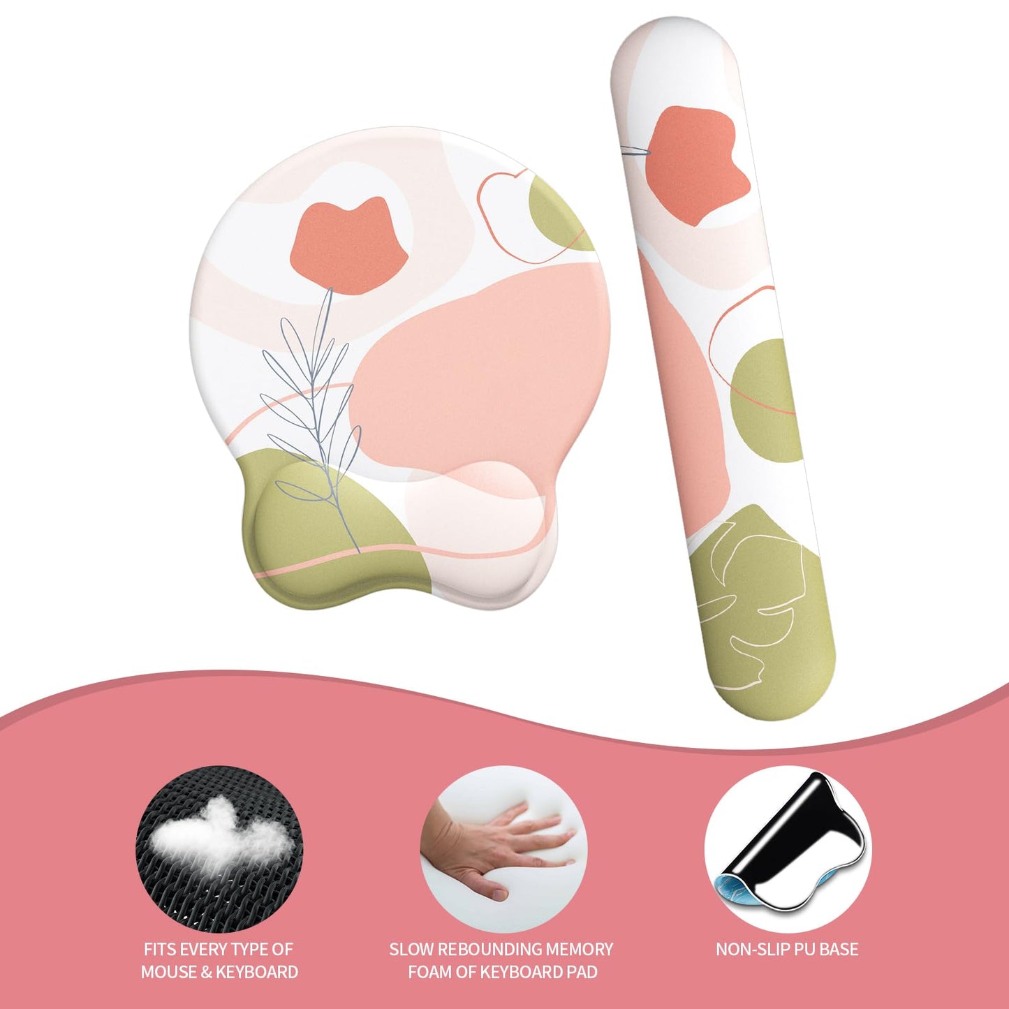 eulps Mouse Pad Wrist Support, Ergonomic Memory Foam Keyboard Wrist Pad & Gel Wrist Rest Set for Computer Keyboard for Easy Typing & Pain Relief for Office & Home (Rose Set)