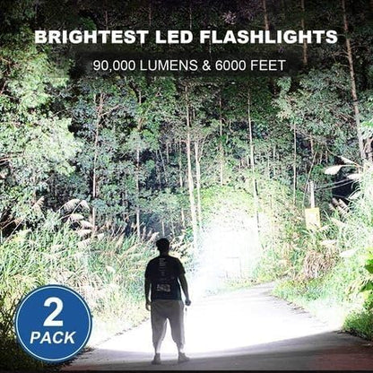 Led Flashlights 90,000 Lumen High Lumens Rechargeable 2 Pack, Brightest Flash Light with 5 Modes & 18H Runtime, IPX7 Waterproof, Powerful Handheld Flashlights for Home Camping Hiking