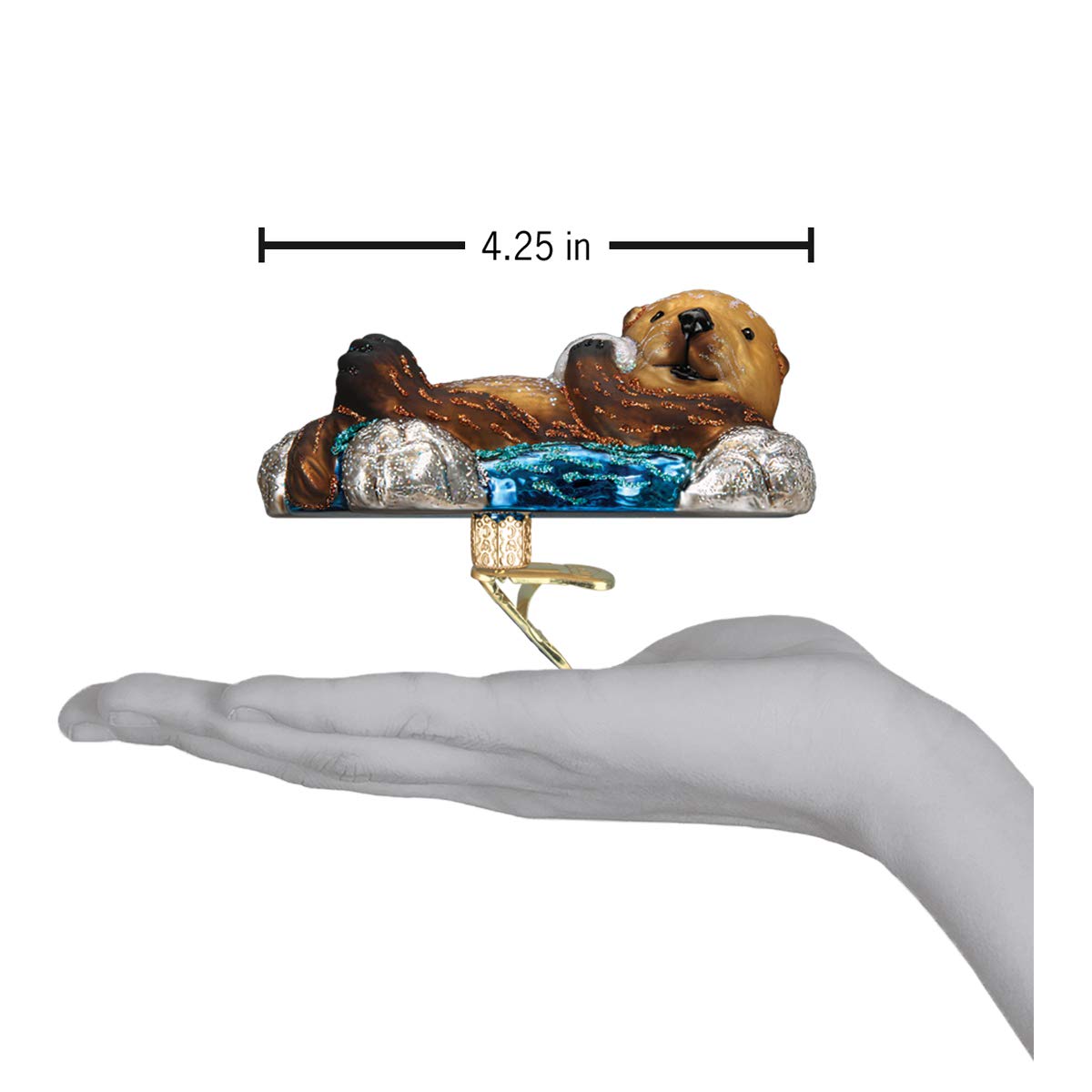 Old World Christmas Floating Sea Otter Glass Blown Ornament for Christmas Tree, Handcrafted Holiday Decoration, Sea Collection