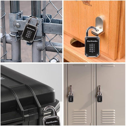 FortLocks Gym Locker Lock - 4 Digit, Heavy Duty, Hardened Stainless Steel, Weatherproof and Outdoor Combination Padlock - Easy to Read Numbers - Resettable and Cut Proof Combo Code - 1 Pack Black